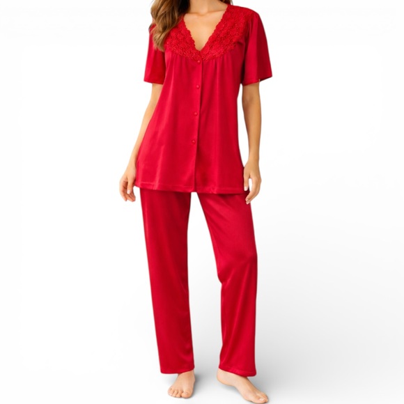 Vanity Fair Other - NWT VINTAGE VANITY FAIR 90s Deadstock Red Silky Pajama Set Valentine’s PJs Small